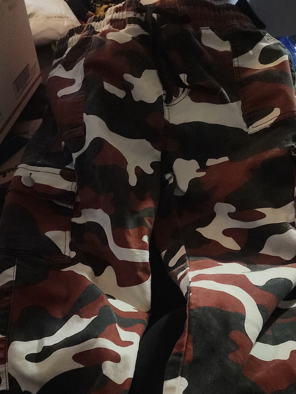VIP Womens Cargo Pants in Red, Brown & Black Camo